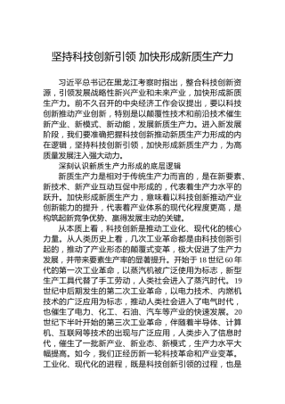 坚持科技创新引领加快形成新质生产力