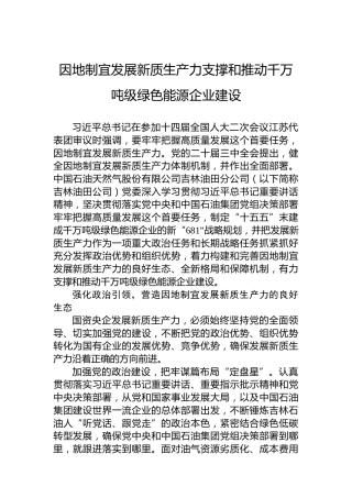 因地制宜发展新质生产力支撑和推动千万吨级绿色能源企业建设