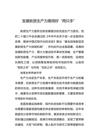 发展新质生产力需用好“两只手”
