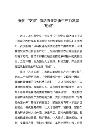 强化“支撑”激活农业新质生产力发展“动能”