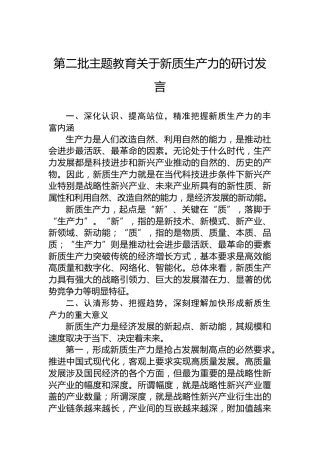 第二批主题教育关于新质生产力的研讨发言