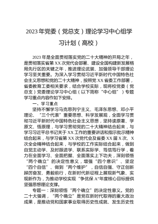 2023年党委（党总支）理论学习中心组学习计划（高校）