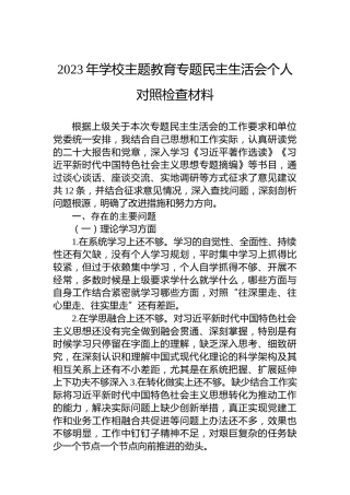 2023年学校主题教育专题民主生活会个人对照检查材料