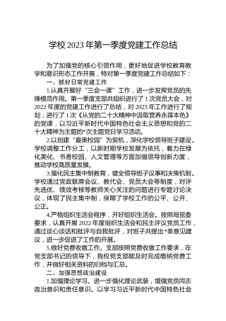学校2023年第一季度党建工作总结