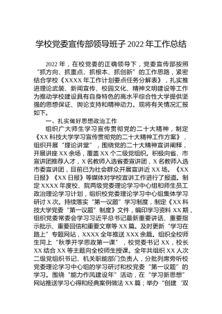学校党委宣传部领导班子2022年工作总结
