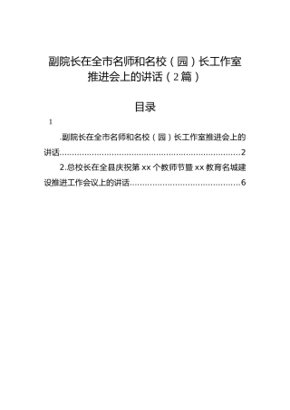 副院长在全市名师和名校（园）长工作室推进会上的讲话（2篇）