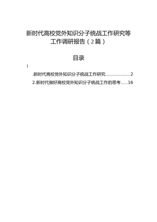 新时代高校党外知识分子统战工作研究等工作调研报告（2篇）