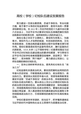 高校（学校）纪检队伍建设发展报告