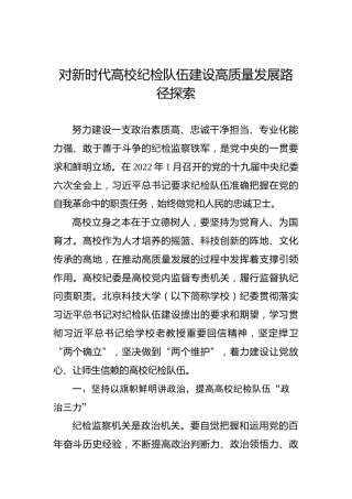 对新时代高校纪检队伍建设高质量发展路径探索