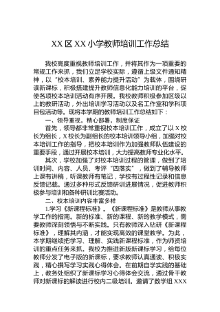 XX区XX小学教师培训工作总结