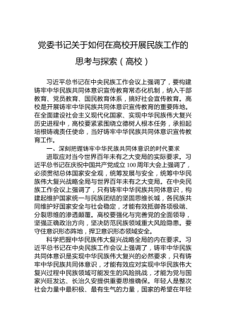 党委书记关于如何在高校开展民族工作的思考与探索（高校）