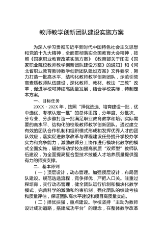 教师教学创新团队建设实施方案