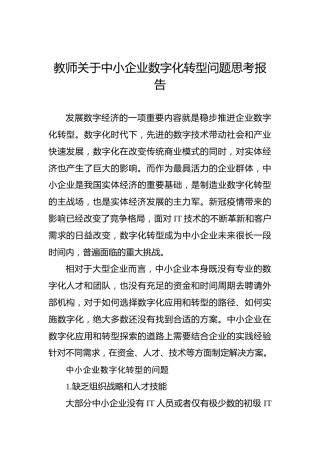 教师关于中小企业数字化转型问题思考报告
