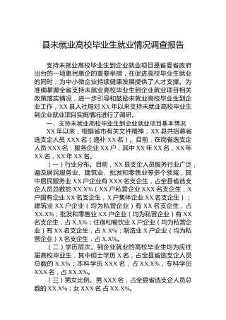 县未就业高校毕业生就业情况调查报告