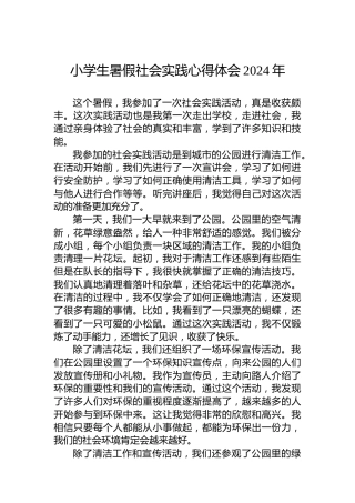 小学生暑假社会实践心得体会2024年