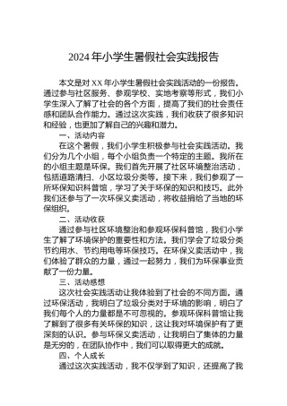 2024年小学生暑假社会实践报告