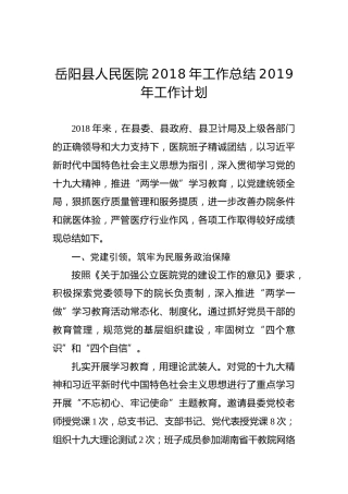 岳阳县人民医院2018年工作总结2019年工作计划