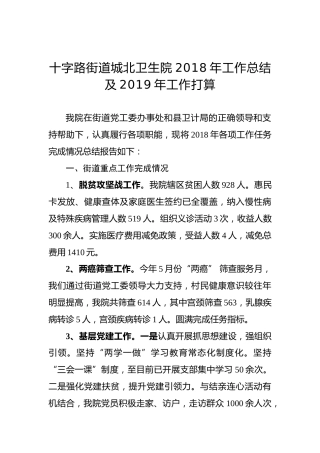 十字路街道城北卫生院2018年工作总结及2019年工作打算