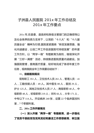 子洲县人民医院 201x年工作总结及201x年工作要点