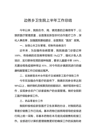 边务乡卫生院上半年工作总结