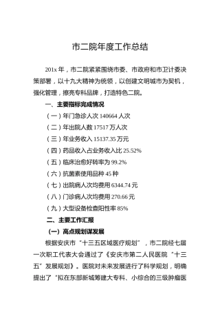 市二院年度工作总结