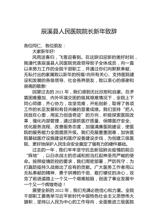辰溪县人民医院院长新年致辞(20220131)