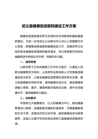武义县健康促进医院建设工作方案（20210615）