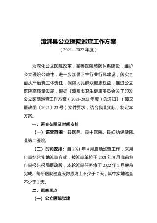 漳浦县公立医院巡查工作方案(20210408)