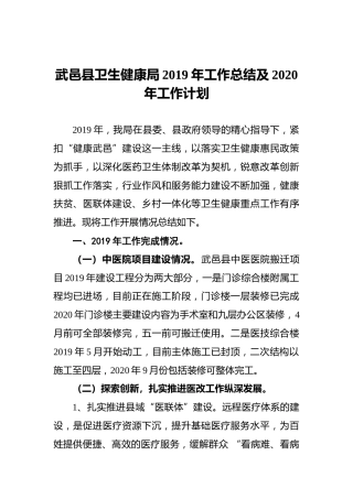 武邑县卫生健康局2019年工作总结及2020年工作计划