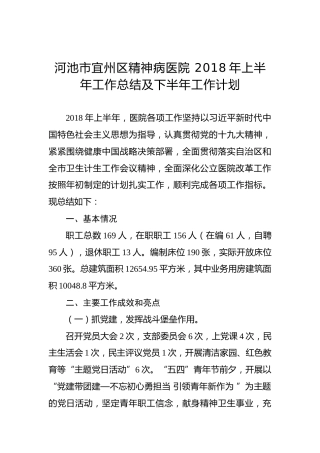 河池市宜州区精神病医院2018年上半年工作总结及下半年工作计划