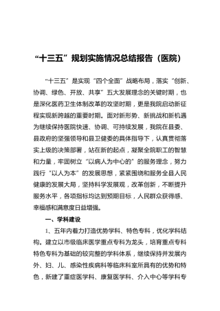 “十三五”规划实施情况总结报告（医院）