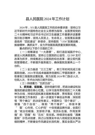 县人民医院2024年工作计划