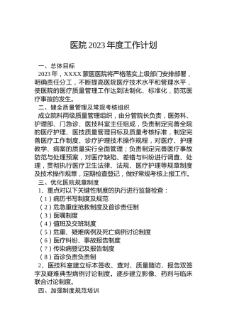 医院2023年度工作计划