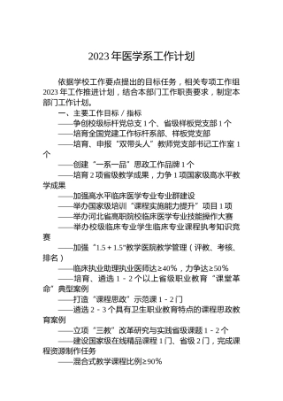 2023年医学系工作计划