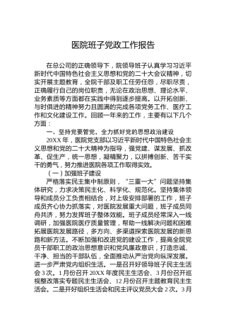 医院班子党政工作报告