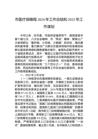 市医疗保障局2024年工作总结和2025年工作谋划