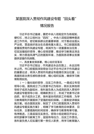 某医院深入贯彻作风建设专题“回头看”情况报告
