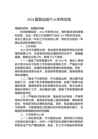 2024医院出纳个人年终总结