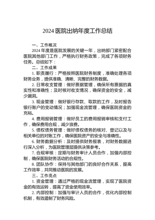 2024医院出纳年度工作总结