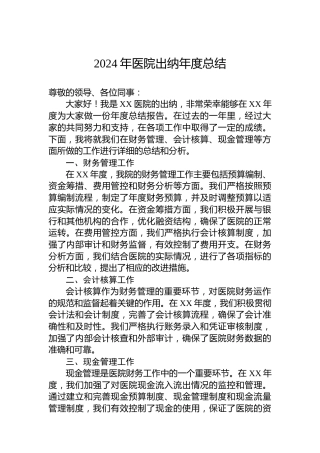 2024年医院出纳年度总结