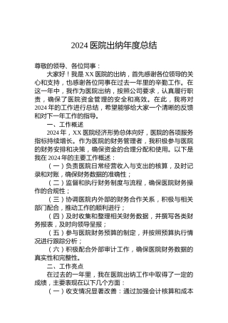 2024医院出纳年度总结
