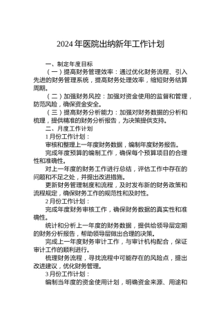 2024年医院出纳新年工作计划