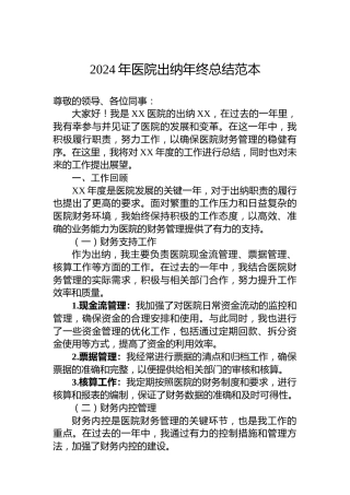 2024年医院出纳年终总结范本