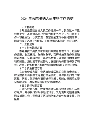 2024年医院出纳人员年终工作总结