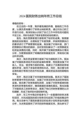 2024医院财务出纳年终工作总结