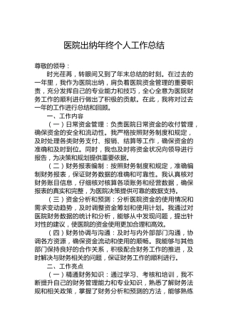 医院出纳年终个人工作总结