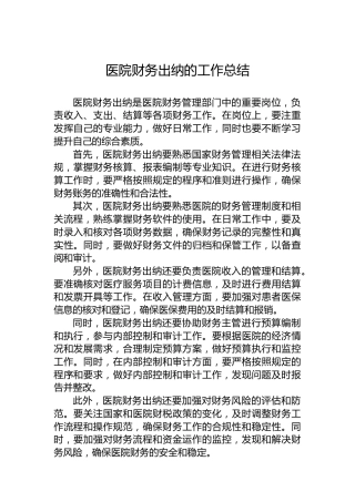 医院财务出纳的工作总结