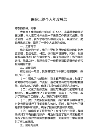 医院出纳个人年度总结