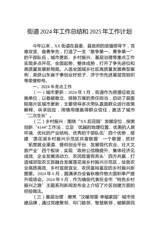 街道2024年工作总结和2025年工作计划（20241118）