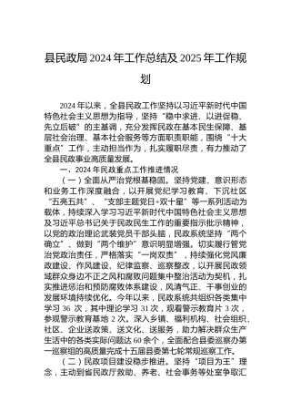 县民政局2024年工作总结及2025年工作规划（20241118）